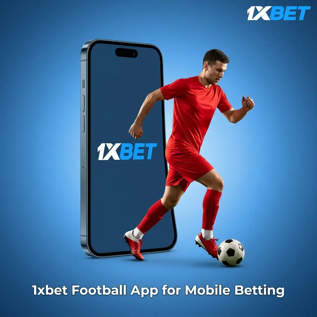 1xbet football mobile app interface showing Android APK and iOS download options for sports betting on smartphone