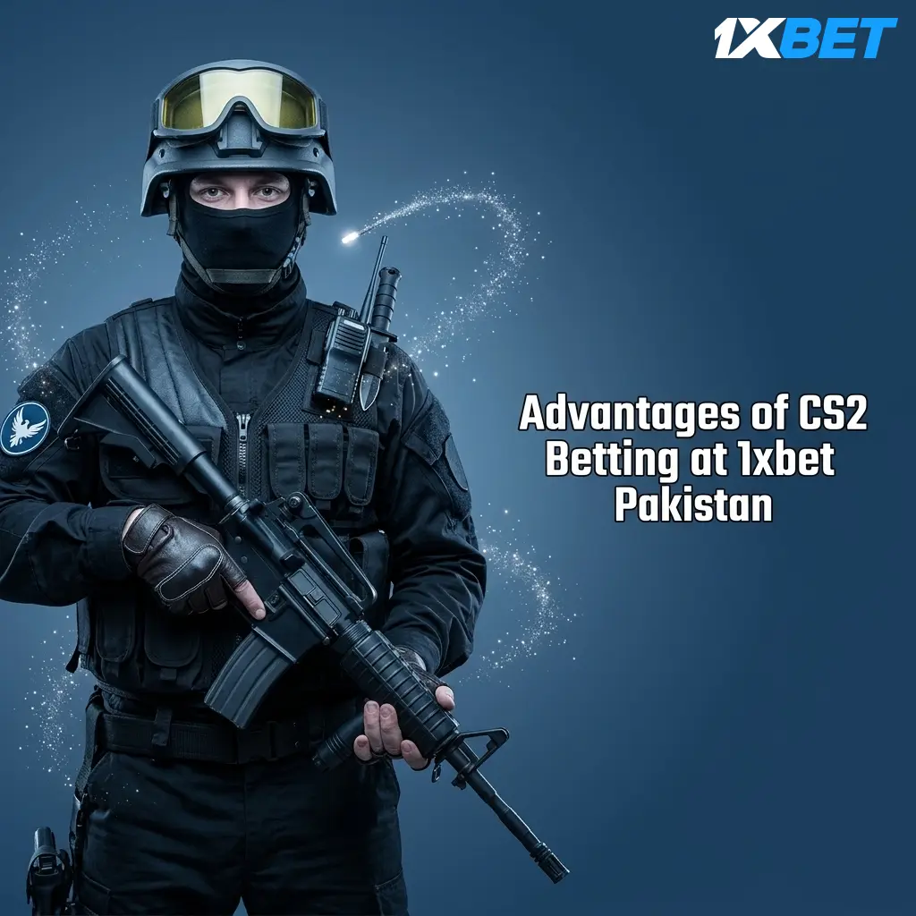 1xbet Pakistan CS2 betting platform showing PKR payment options, competitive odds, and mobile app features for esports wagering