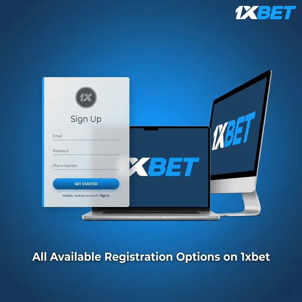 1xbet registration options including one-click, phone, email, social networks, and mobile app sign-up methods for Pakistan