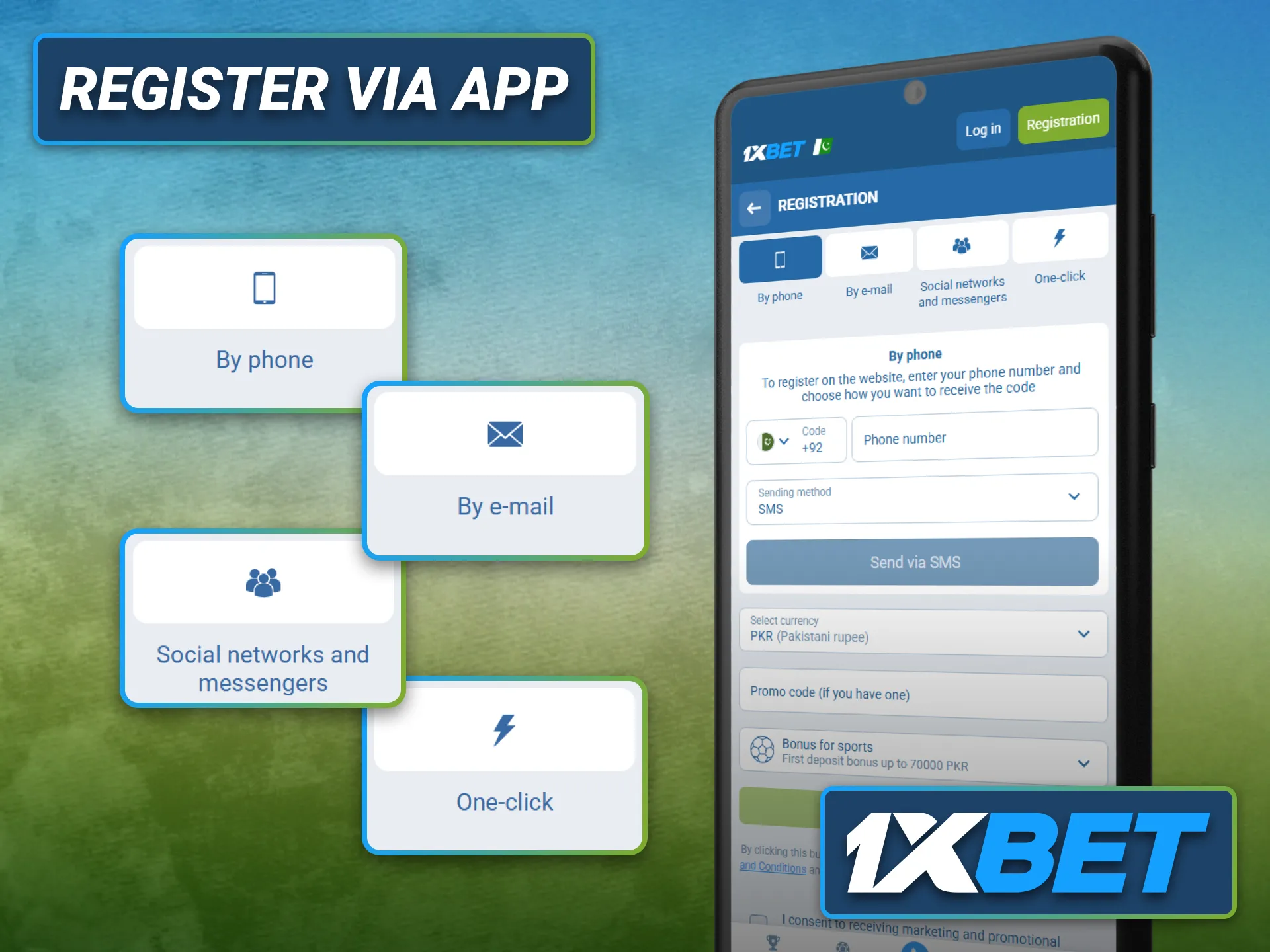 Register a new account through the 1xbet Android application in Pakistan.