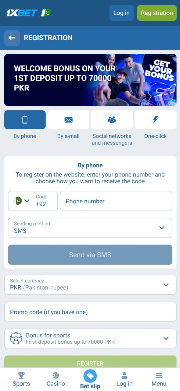 Create your account through the 1xbet Android application with simple registration.