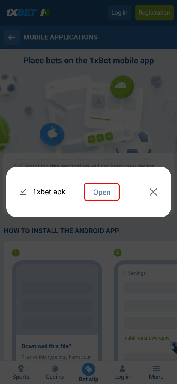 Confirm the 1xbet app update after the installation process finishes.