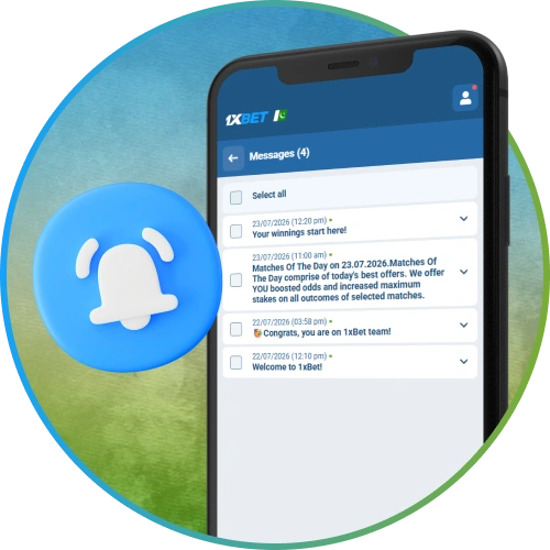 Receive timely updates with notifications from the 1xbet mobile application.