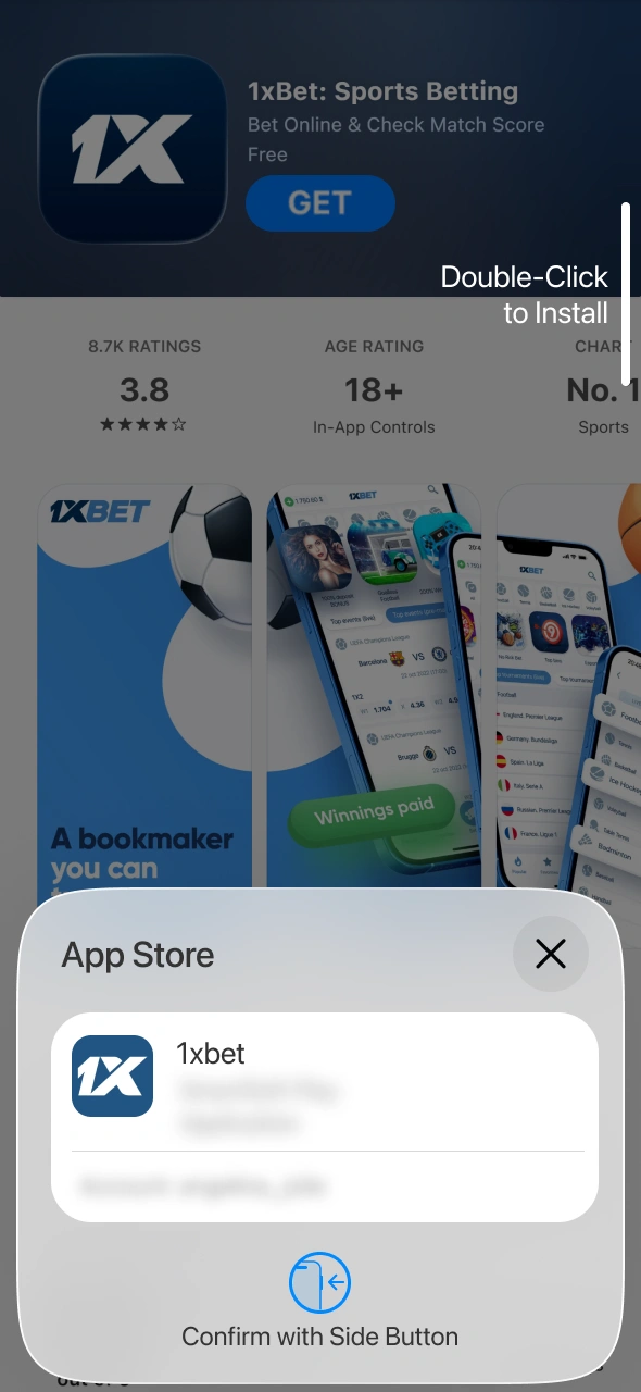 Authenticate the 1xbet application download using your Apple account credentials.