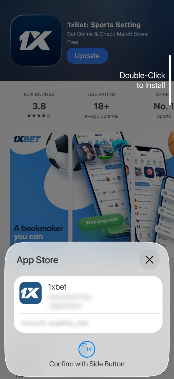 Authenticate the 1xbet application update using your Apple credentials.