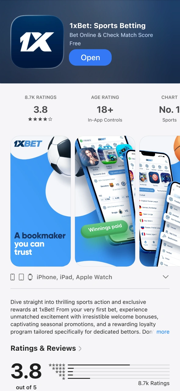 Wait for the 1xbet iOS app update to finish downloading.