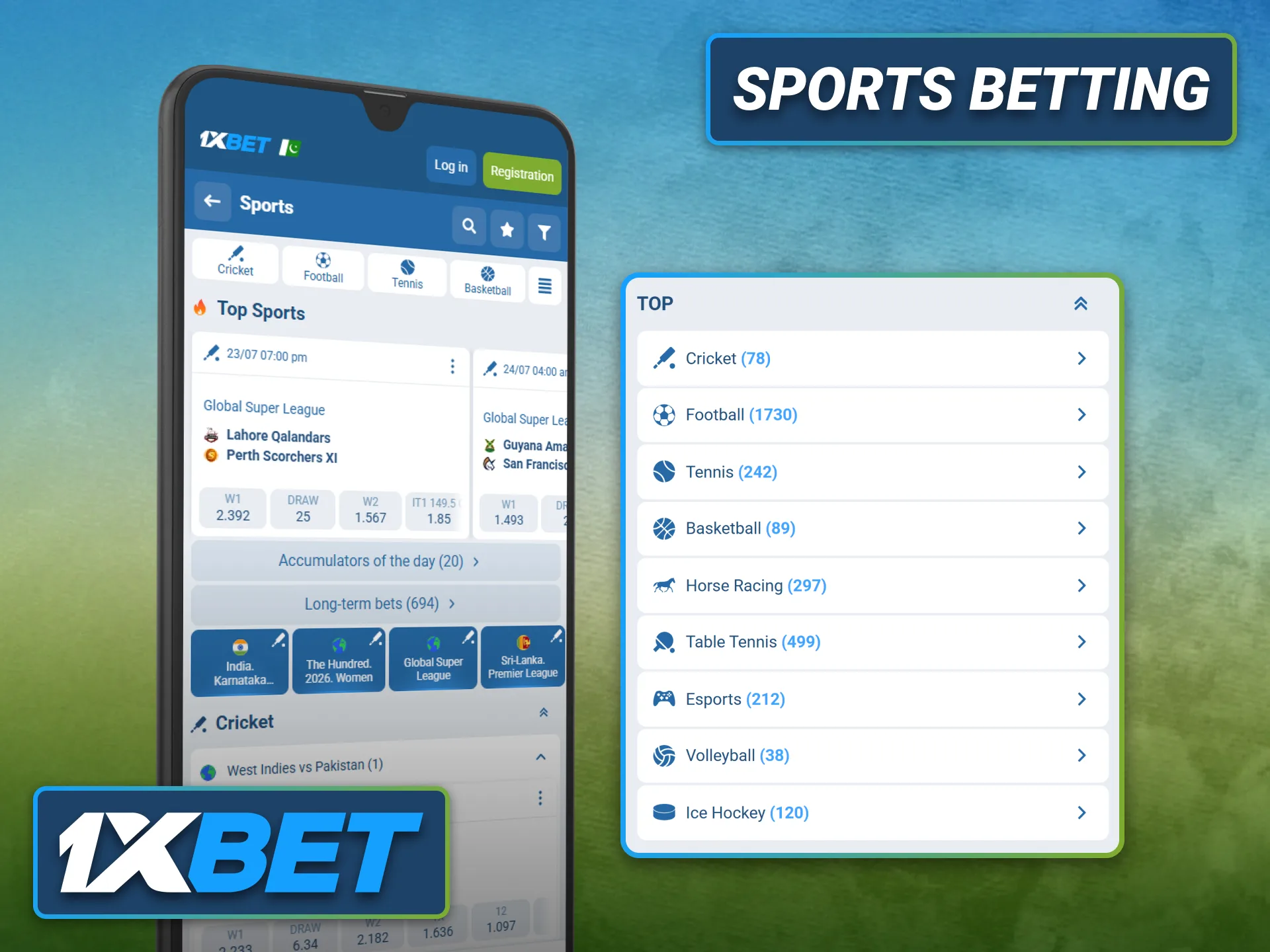 Place betting selections across many sports with the 1xbet mobile app.