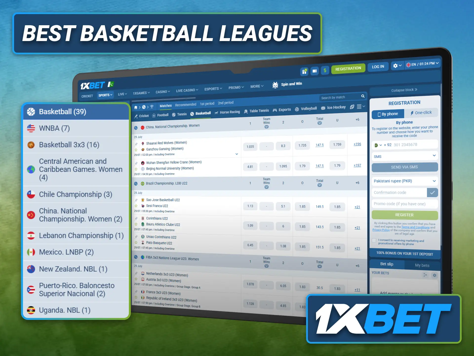 Explore top basketball leagues available for betting through the 1xbet sportsbook.