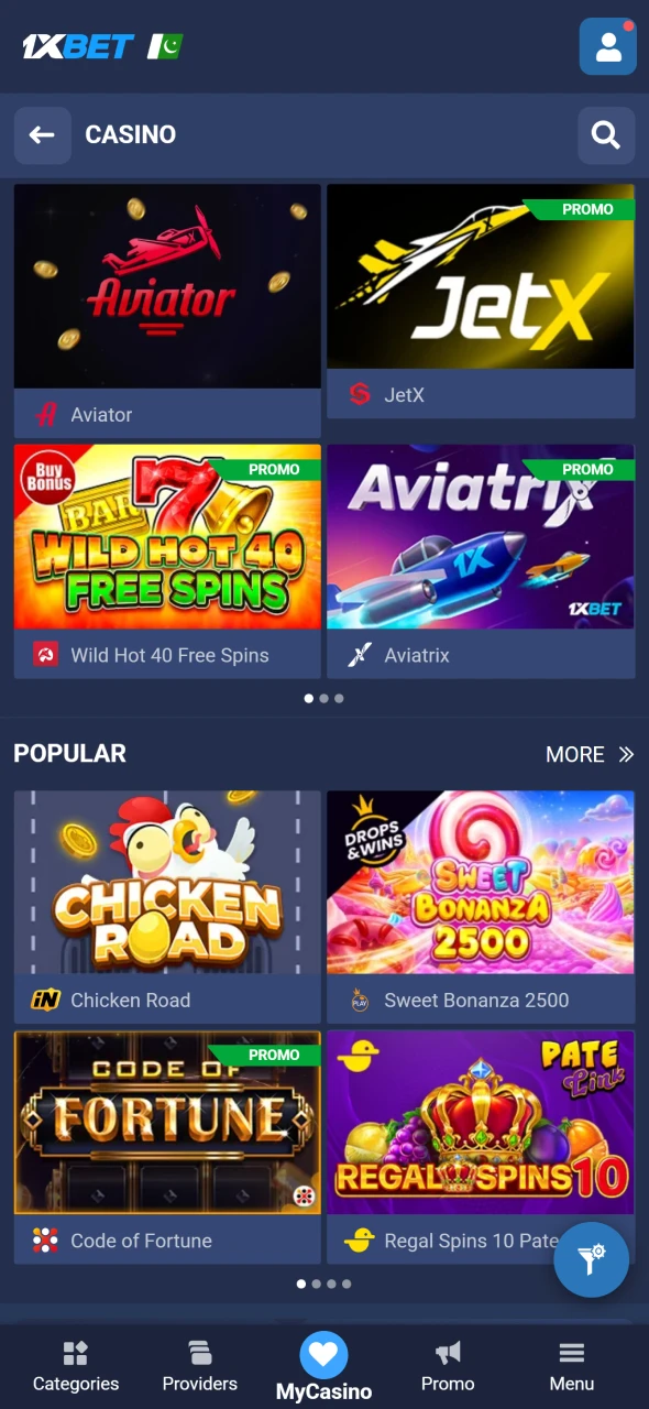 Open your favourite casino game and play with the 1xbet platform.