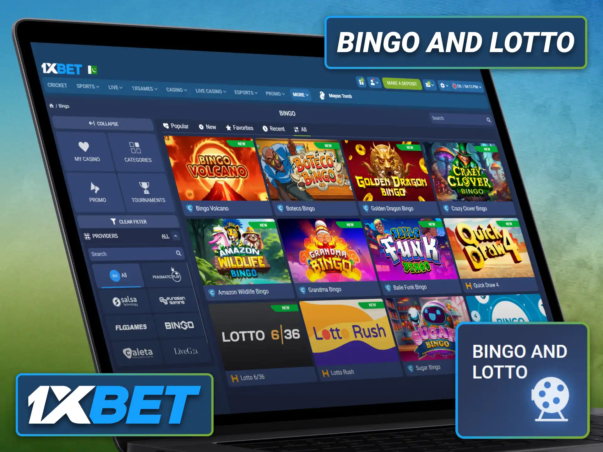 Play bingo and lotto games through the 1xbet casino with ease.