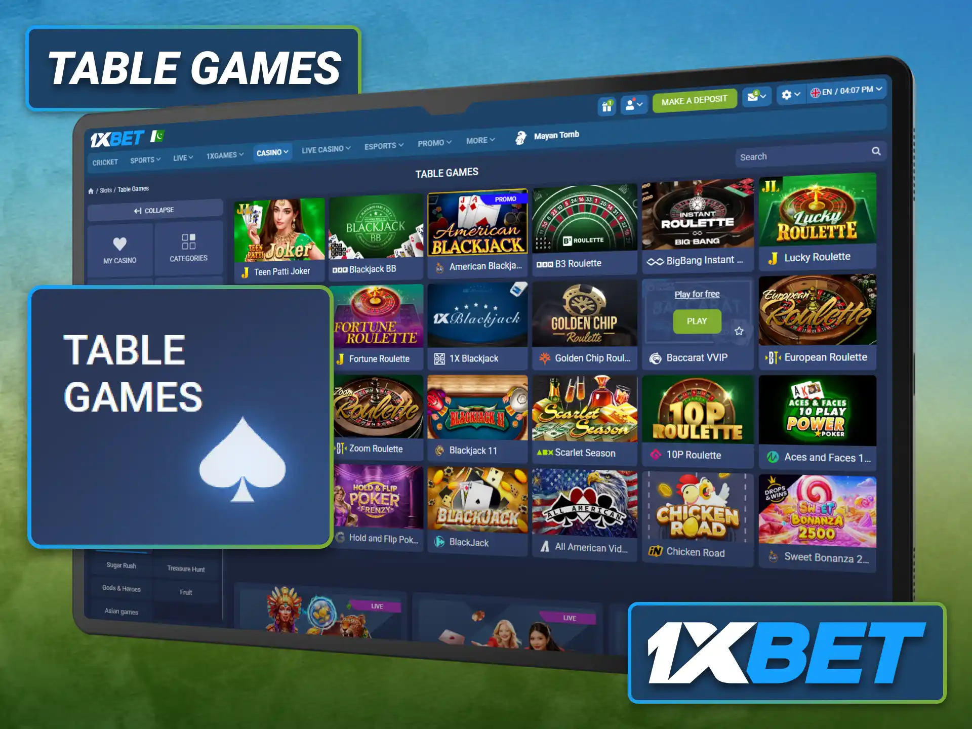 Play classic table games with the 1xbet casino platform.