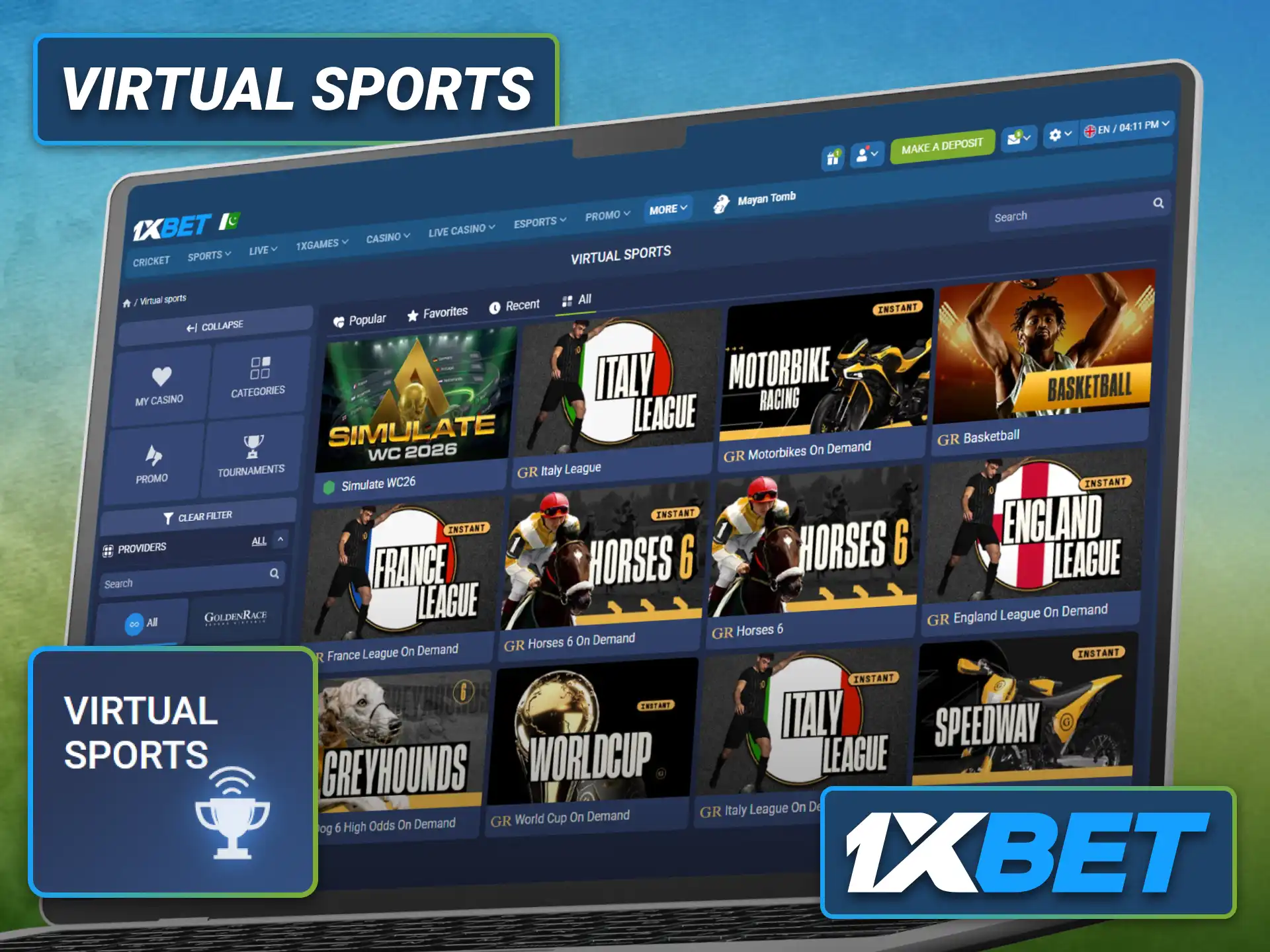 Enjoy virtual sports entertainment with the 1xbet platform in Pakistan.