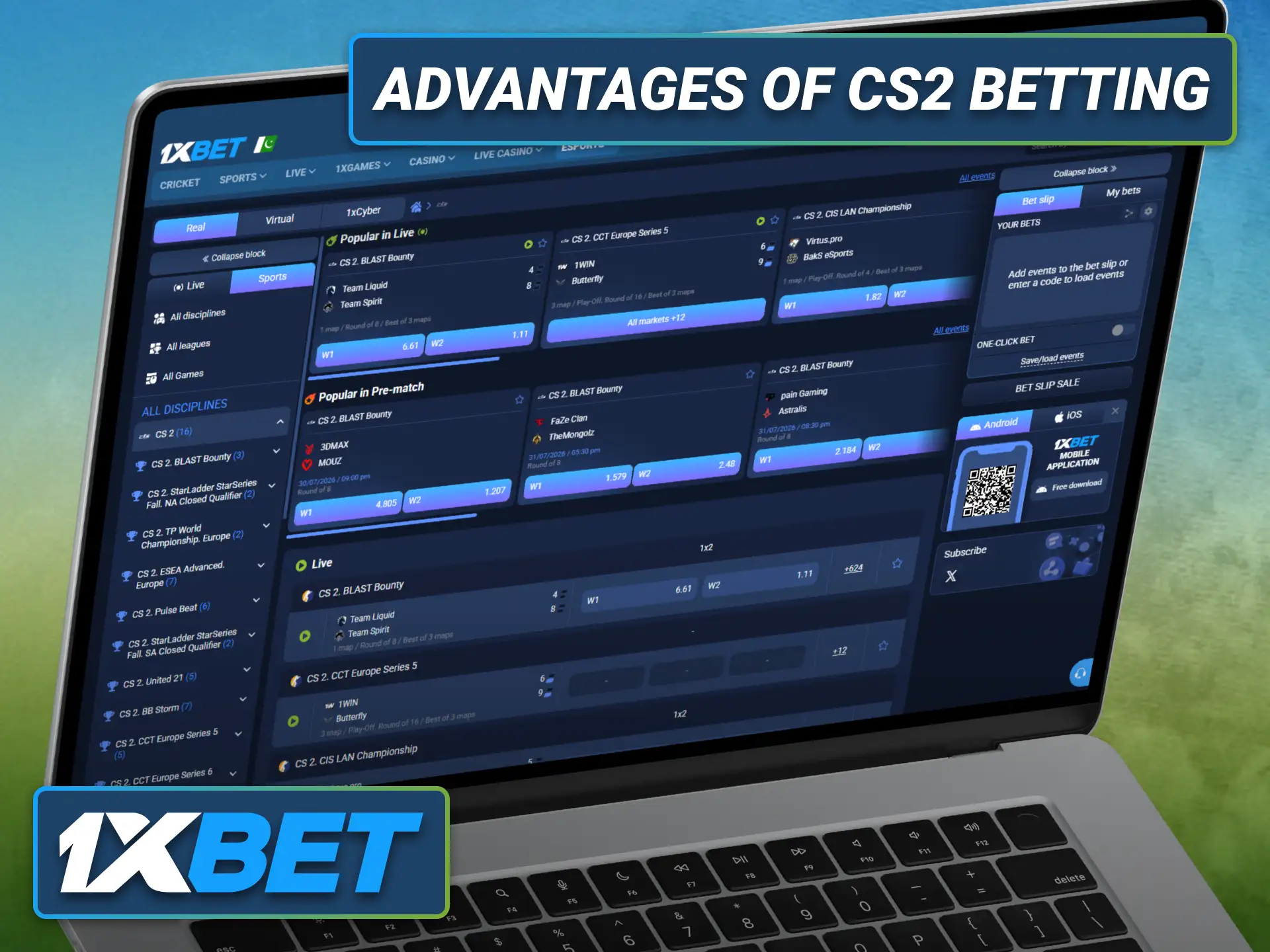 Experience the advantages of CS2 betting with the 1xbet sportsbook in Pakistan.