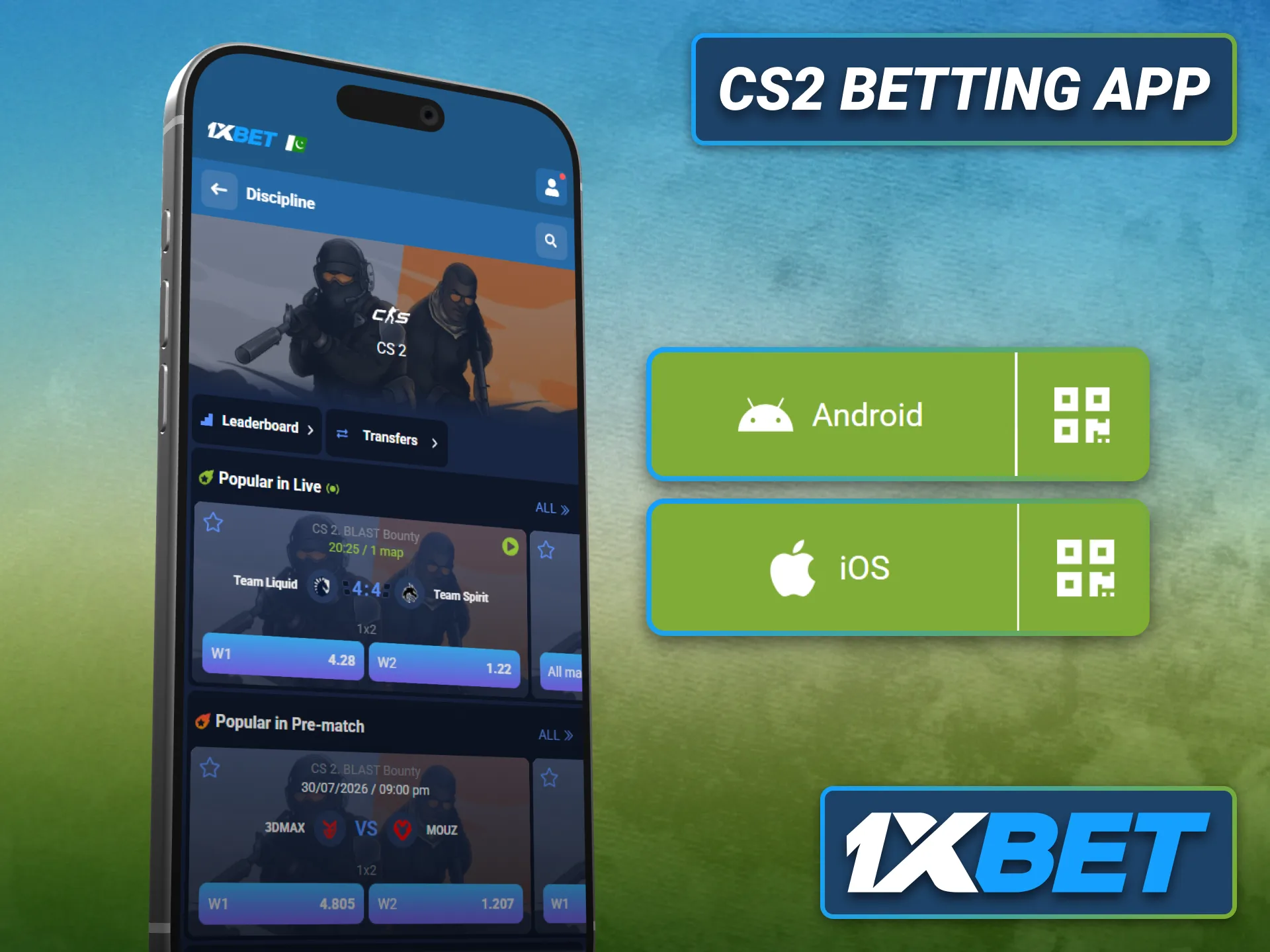 Enjoy CS2 betting through the 1xbet mobile app anywhere in Pakistan.