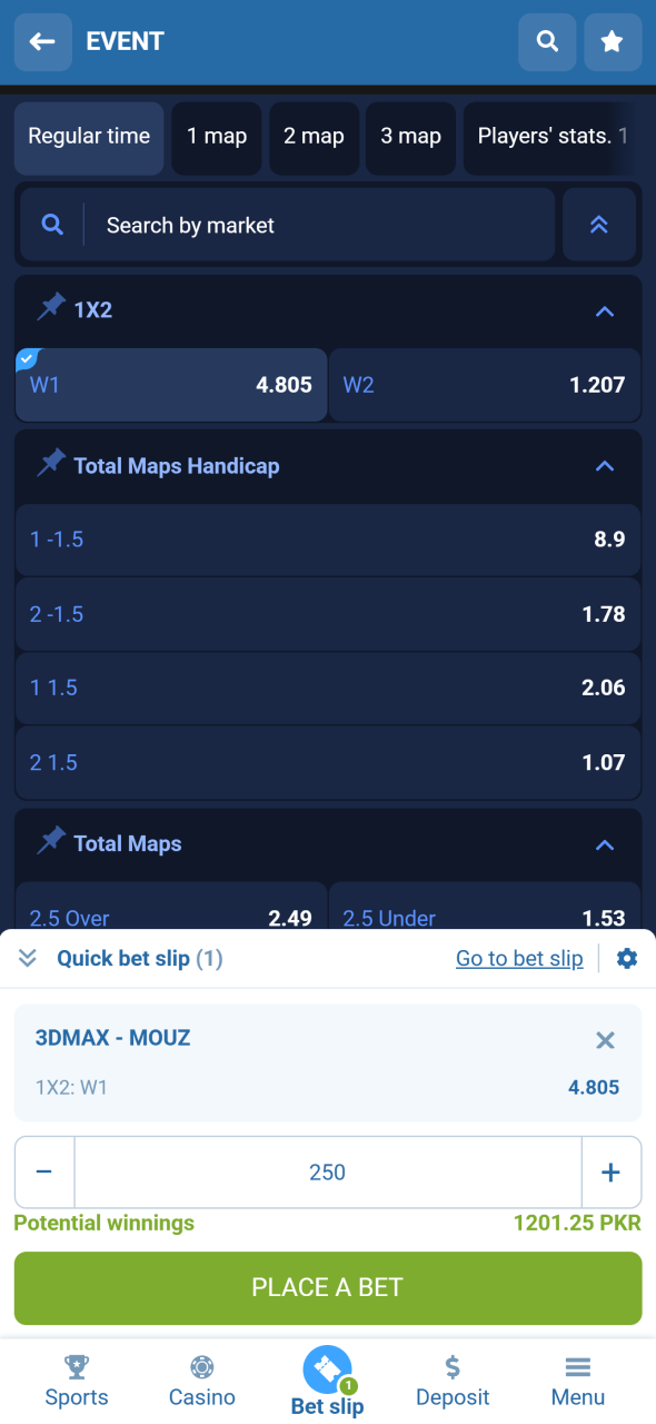 Place your CS2 bet through the 1xbet sportsbook with confidence.