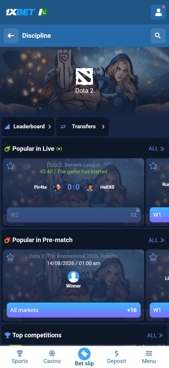 Navigate to the esports section in the 1xbet sportsbook with ease.