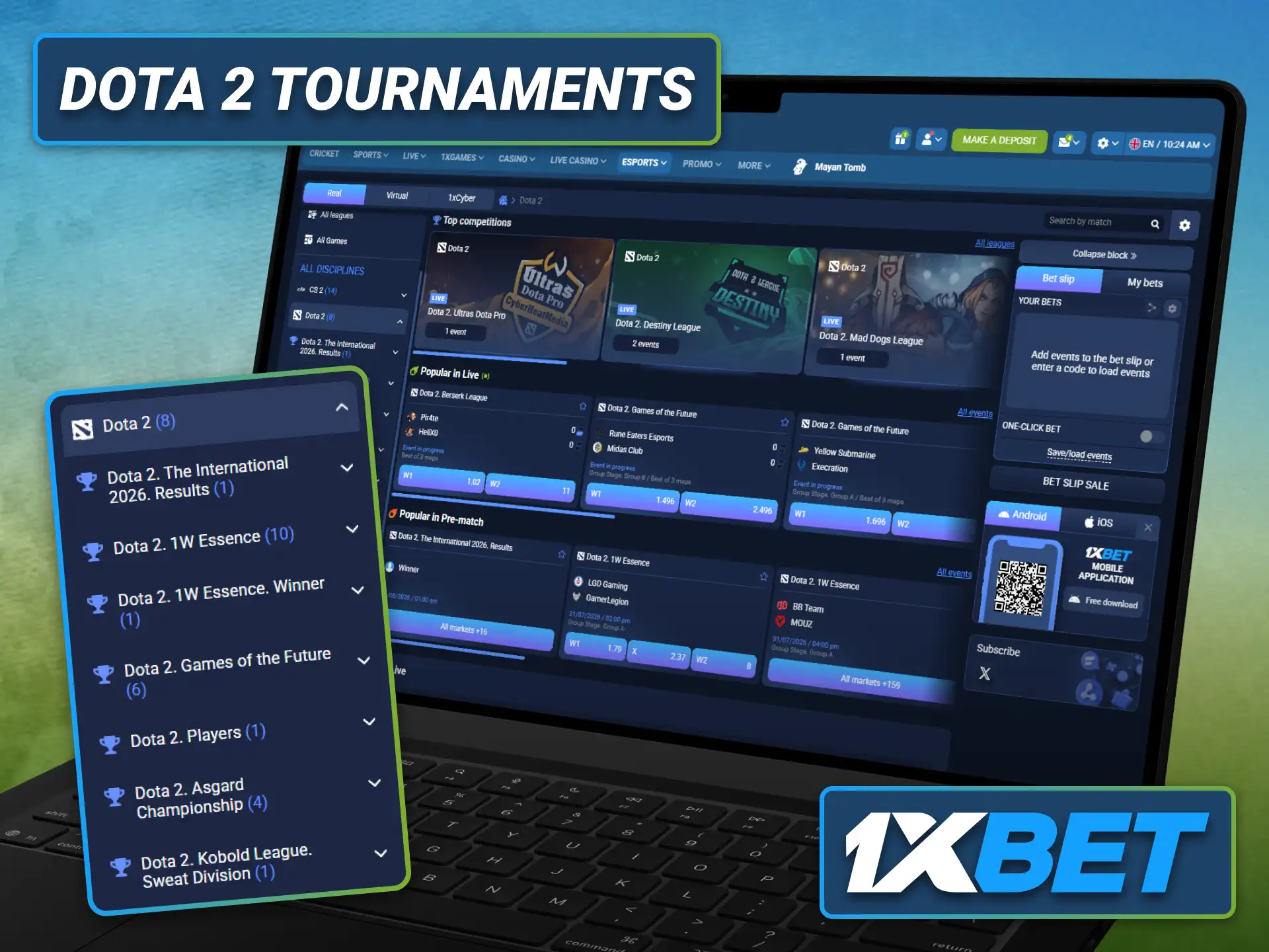 Discover major Dota 2 tournaments available for betting with the 1xbet sportsbook.