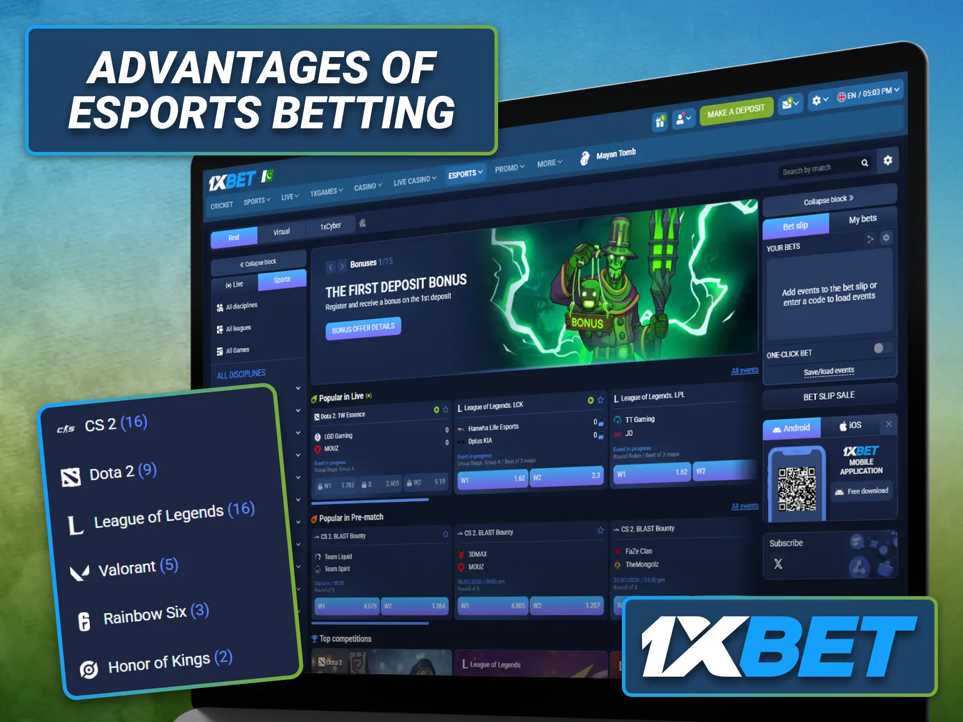 Discover the advantages of esports betting with the 1xbet sportsbook in Pakistan.