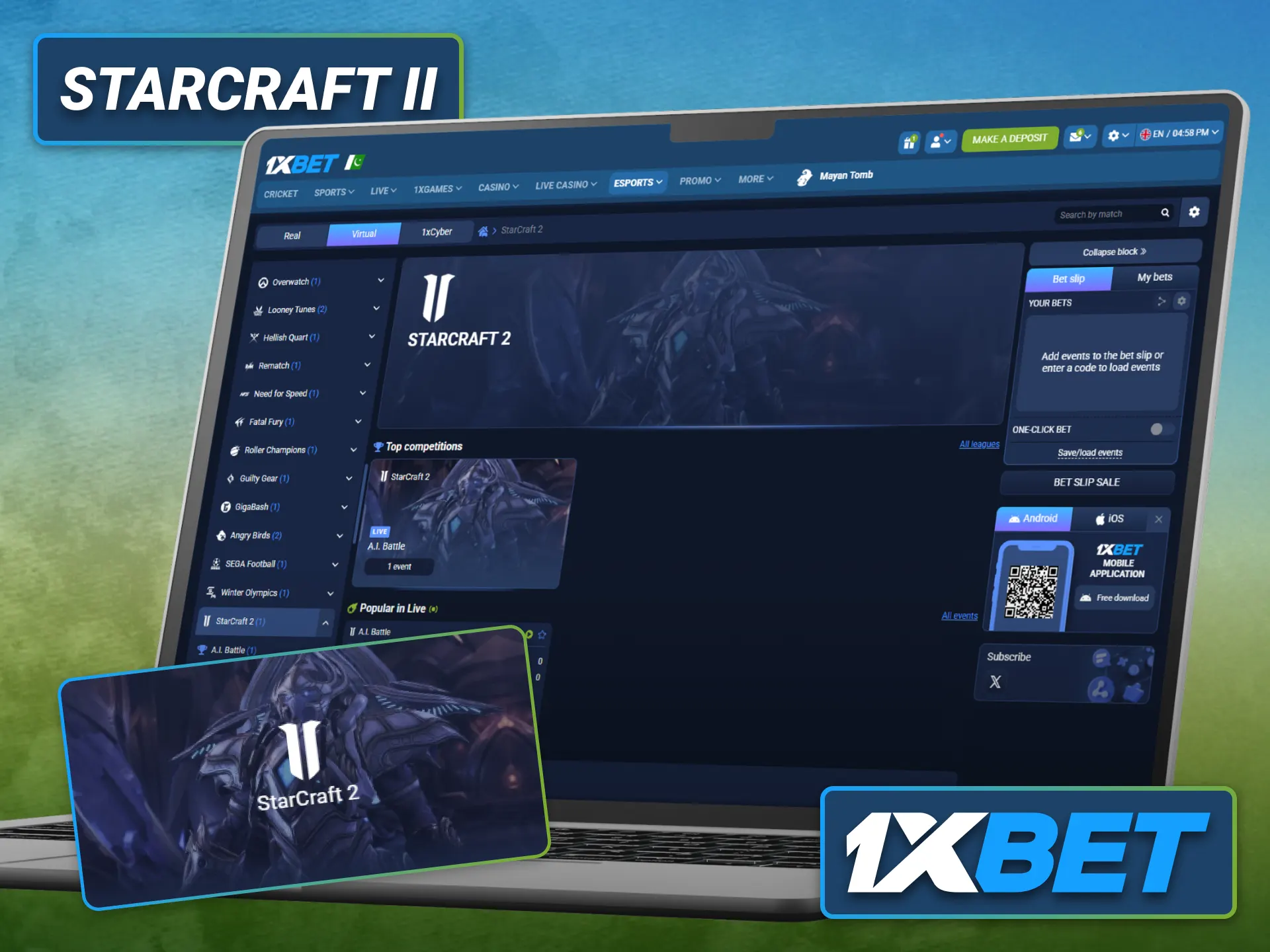 Place StarCraft II bets using the 1xbet sportsbook confidently.
