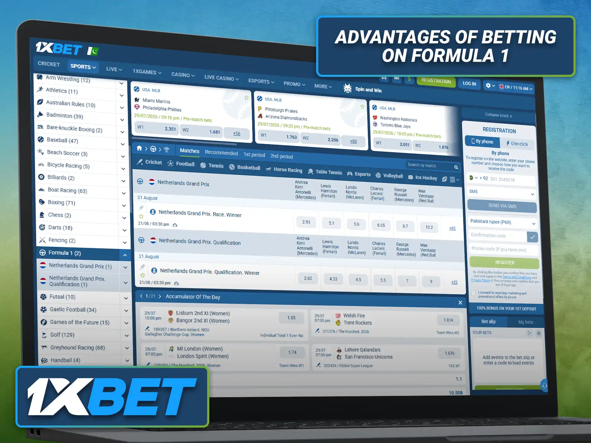 Discover the advantages of Formula 1 betting with the 1xbet sportsbook in Pakistan.