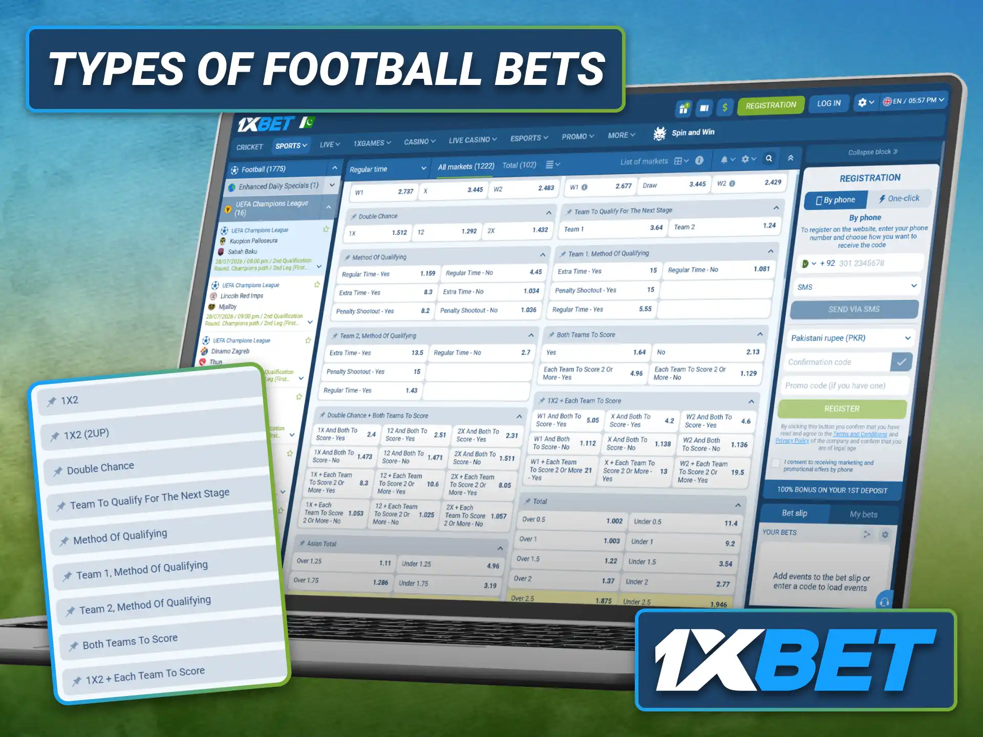 Discover multiple football bet types available through the 1xbet sportsbook.