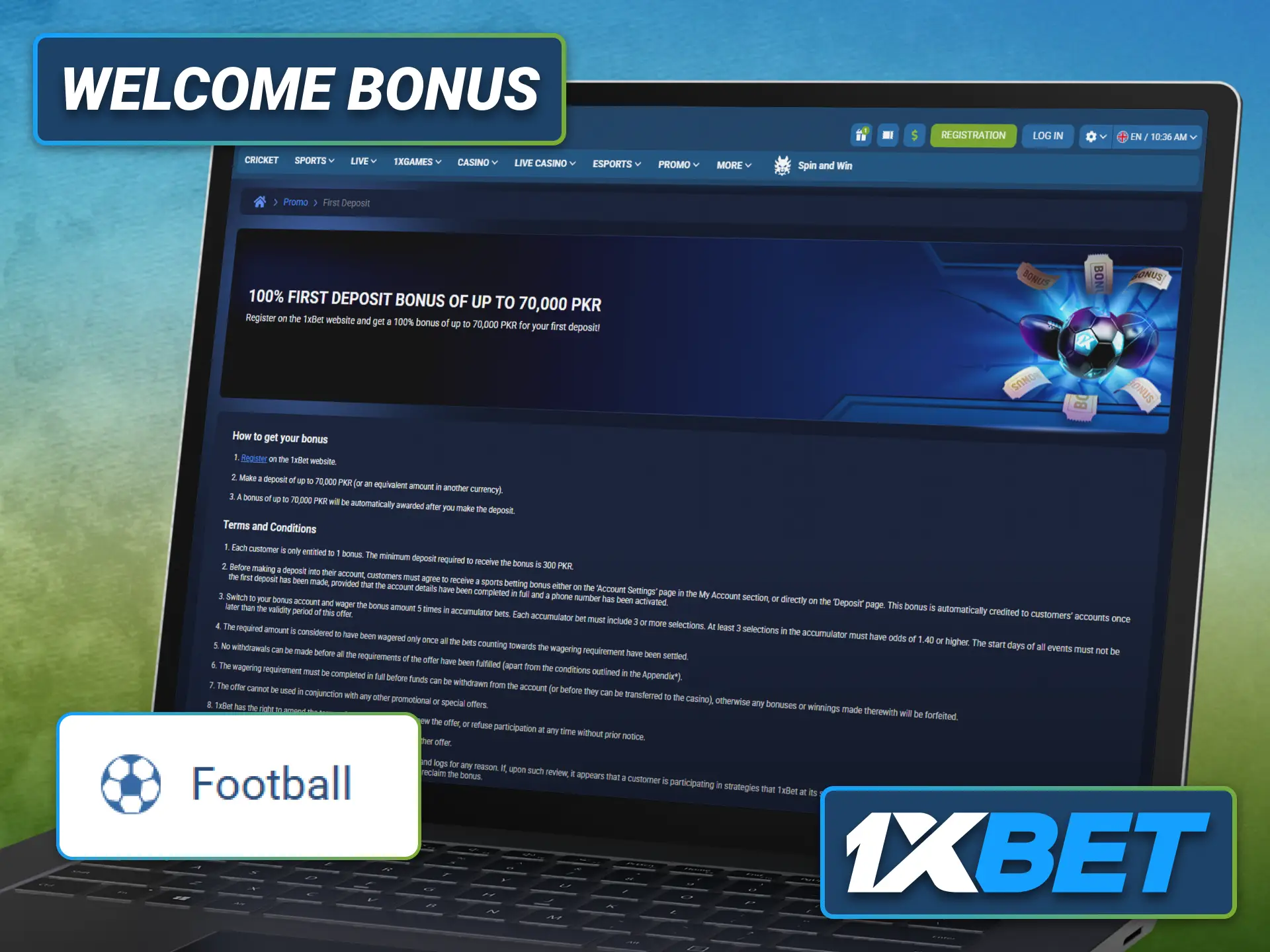 Claim the 1xbet welcome offer before starting football betting in Pakistan.