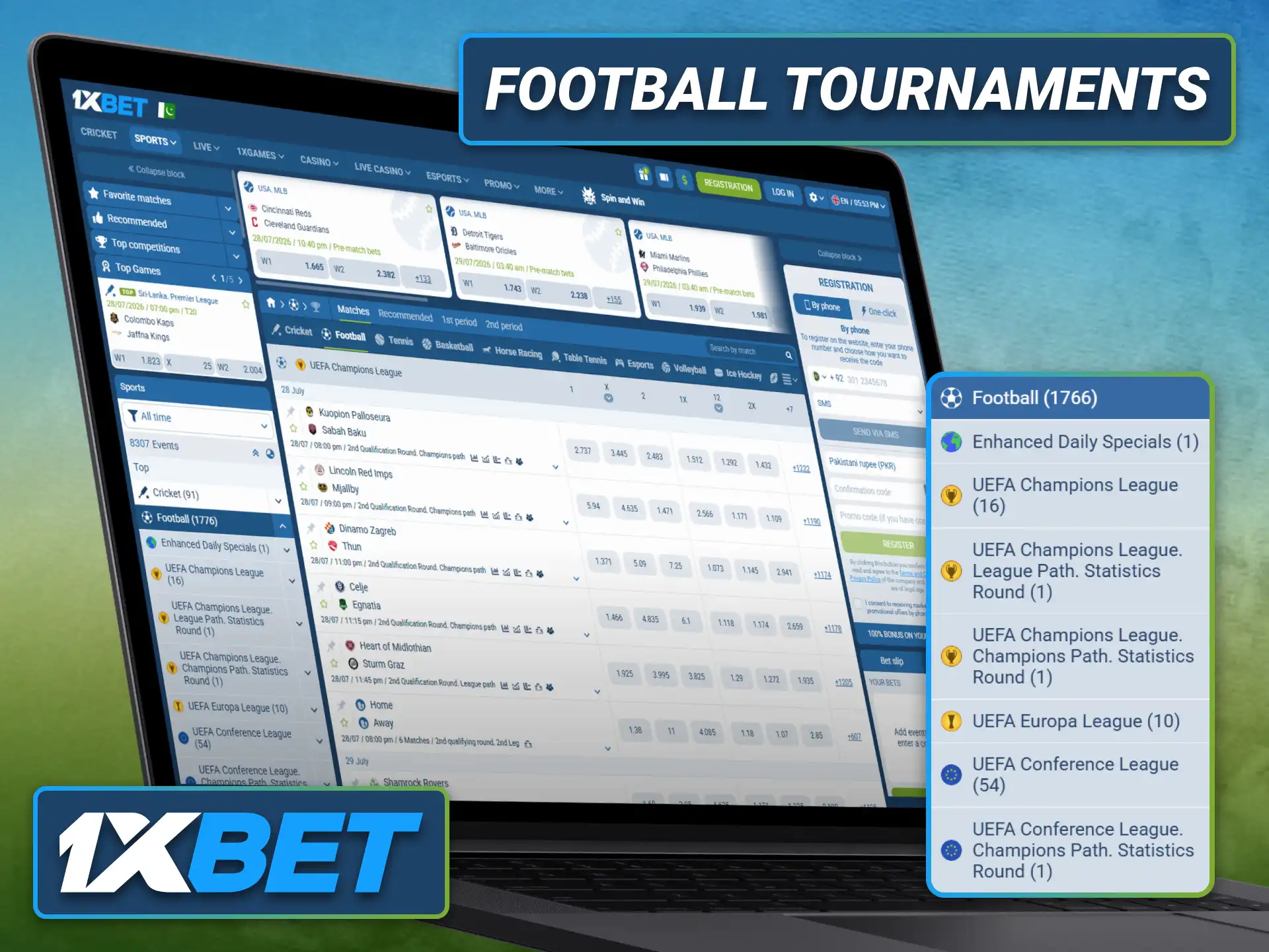 Explore popular football tournaments and leagues with the 1xbet sportsbook.