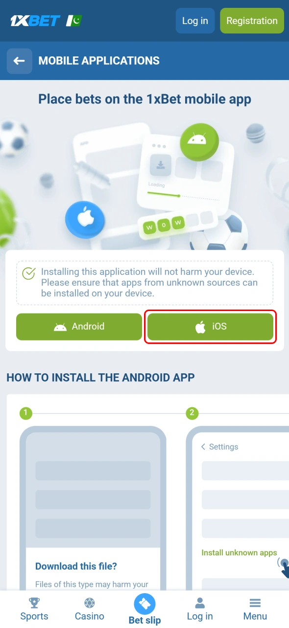 Click the download button to install the 1xbet iOS application safely.