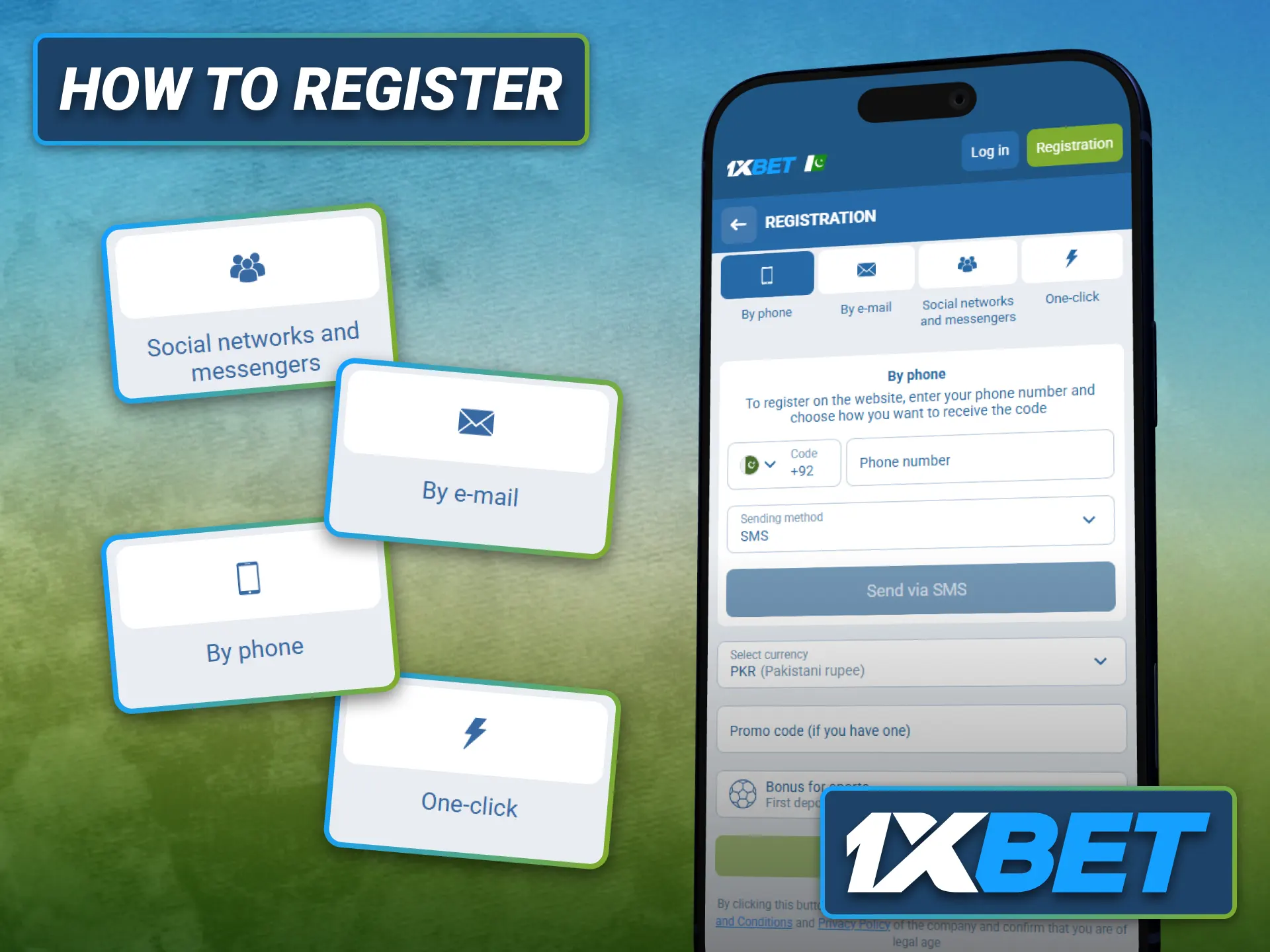 Register a new account through the 1xbet mobile app in Pakistan.
