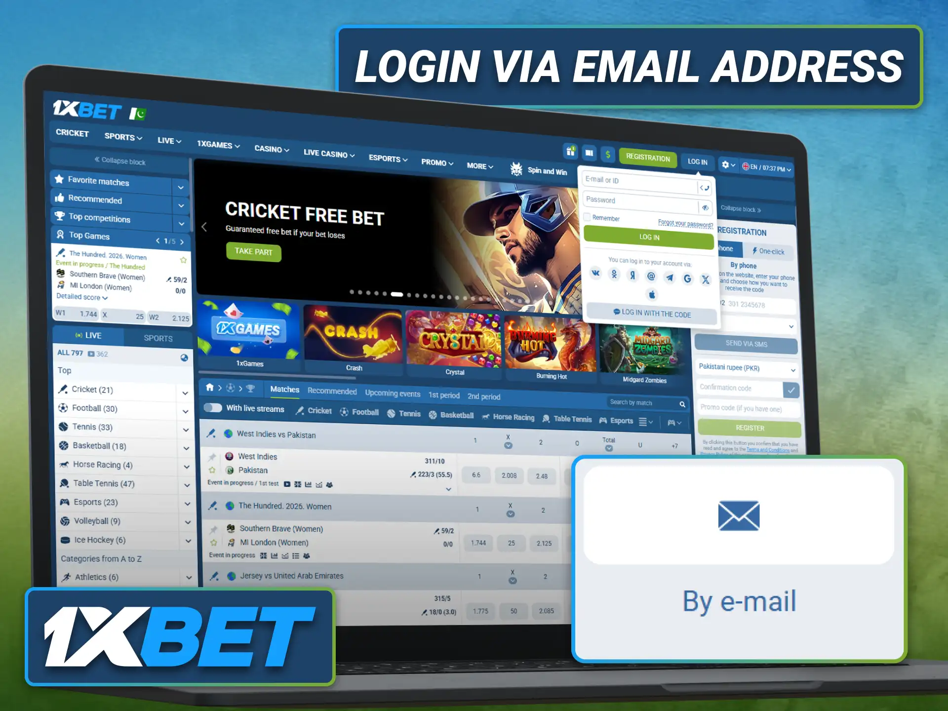 Sign in to your 1xbet account with your registered email address.