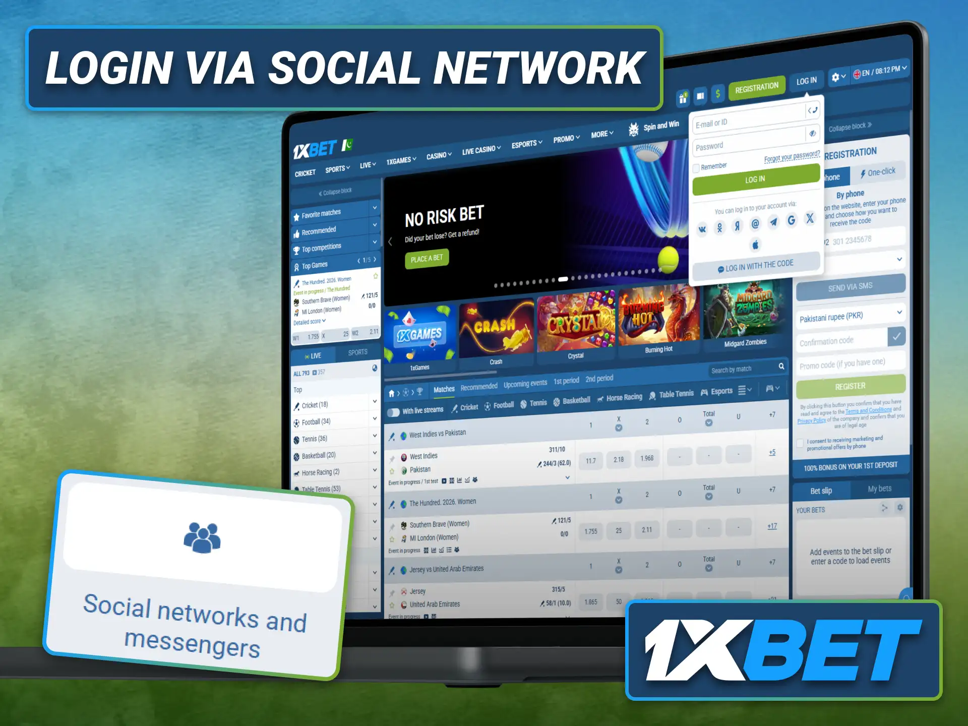 Access your 1xbet account through a linked social network or messaging app.