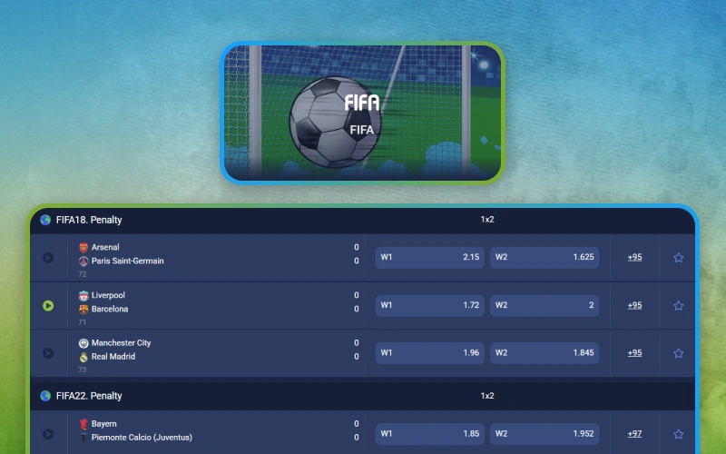 Bet on FIFA matches using the 1xbet platform.