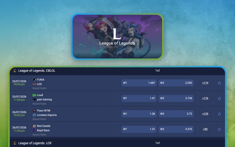 Bet on League of Legends matches with 1xbet.