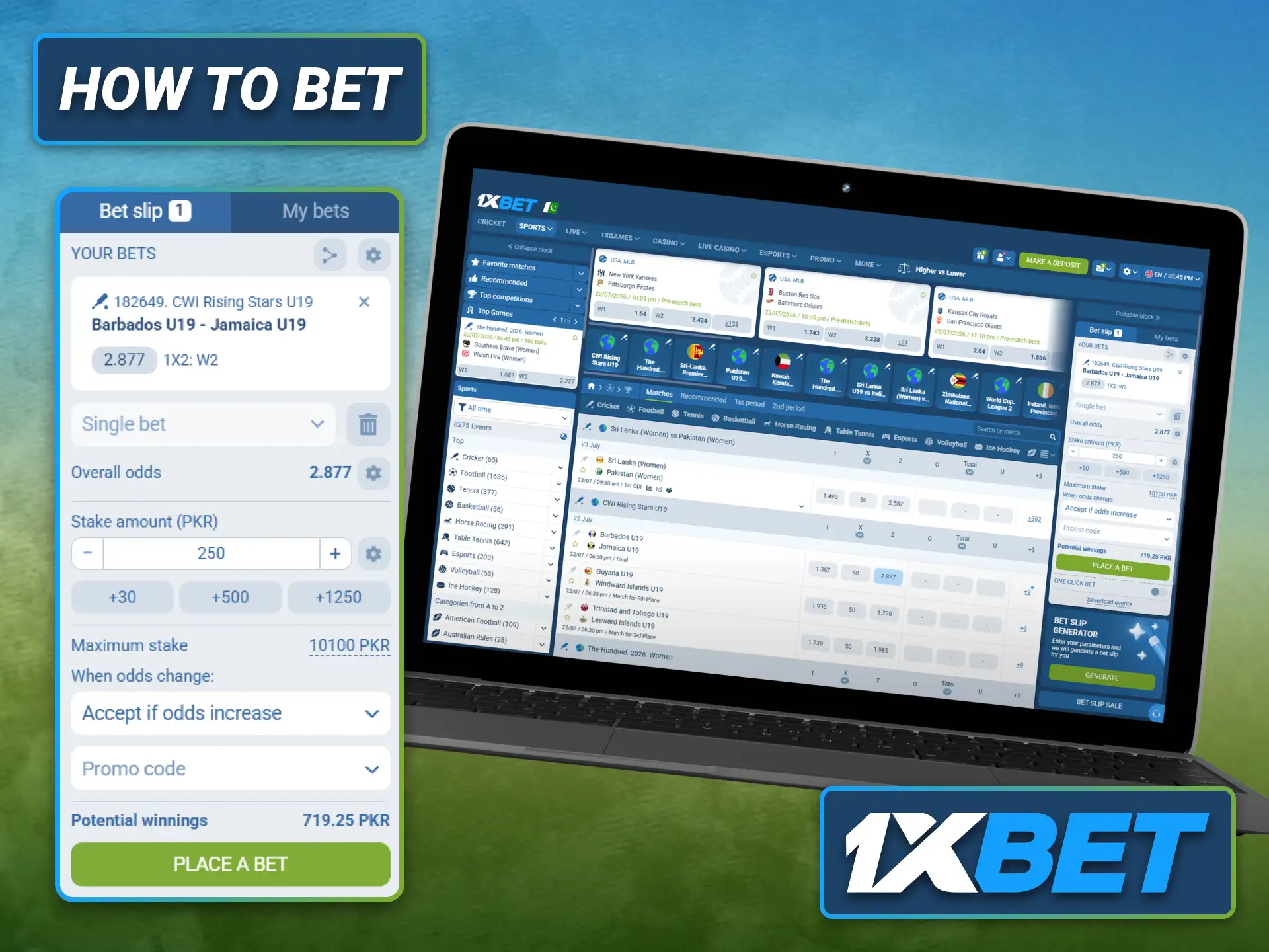 Place your first betting selection on 1xbet by following simple steps.