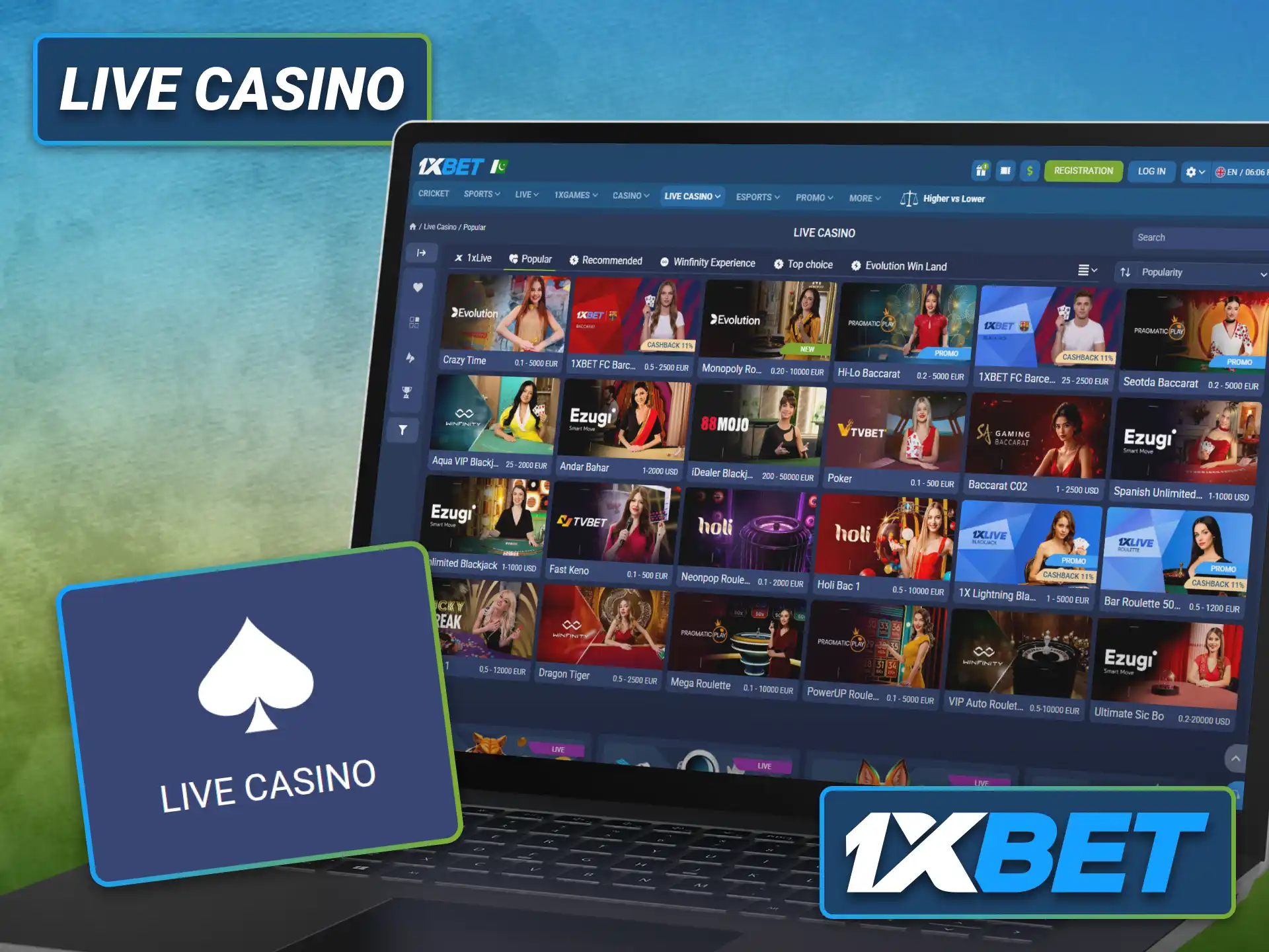 Experience live casino games with real dealers on 1xbet.