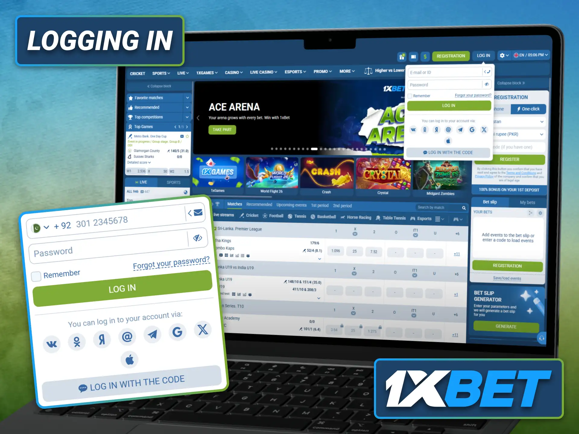 Log in to your 1xbet account and access your betting profile.