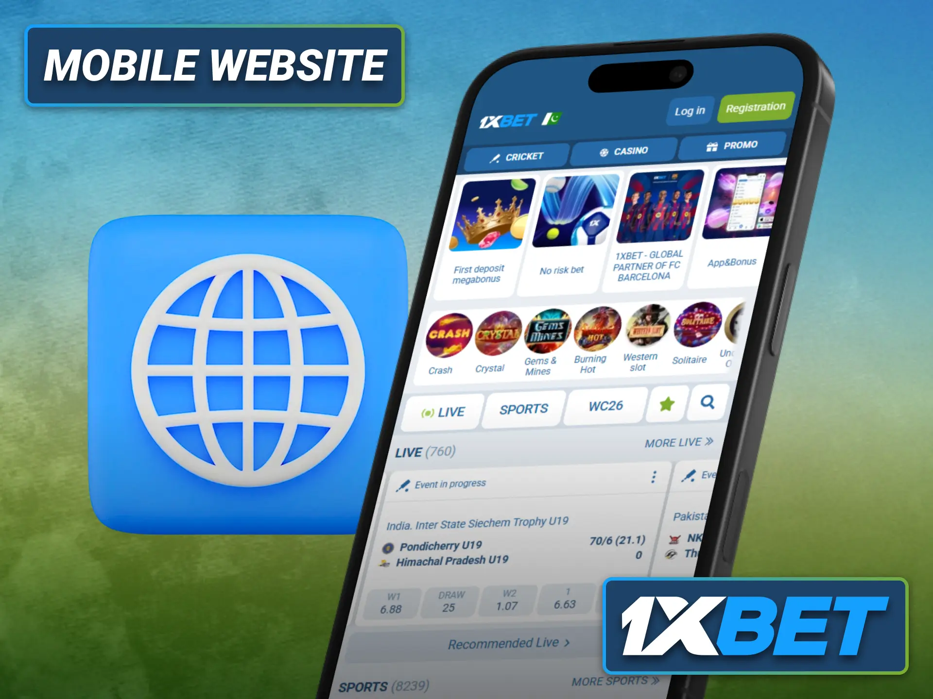Use the 1xbet mobile website without installing an application.