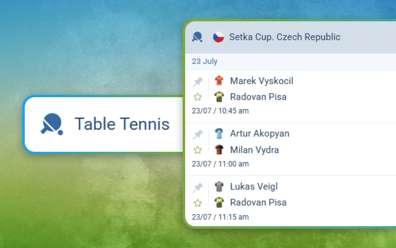Place table tennis bets through the 1xbet sportsbook.