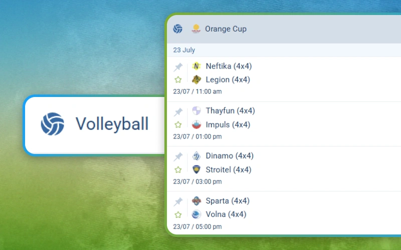 Bet on volleyball matches using the 1xbet platform.