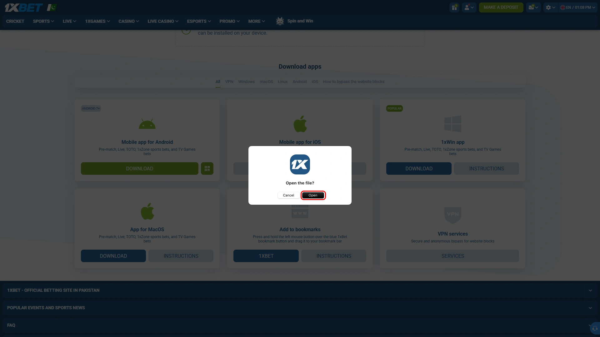 Open the 1xbet DMG package and continue the application installation.