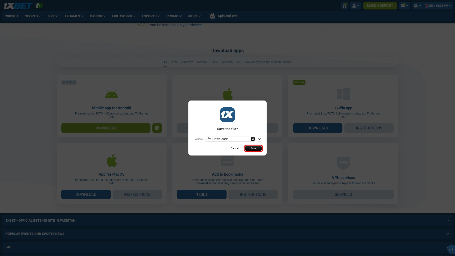 Save the 1xbet DMG file before installing the desktop application.