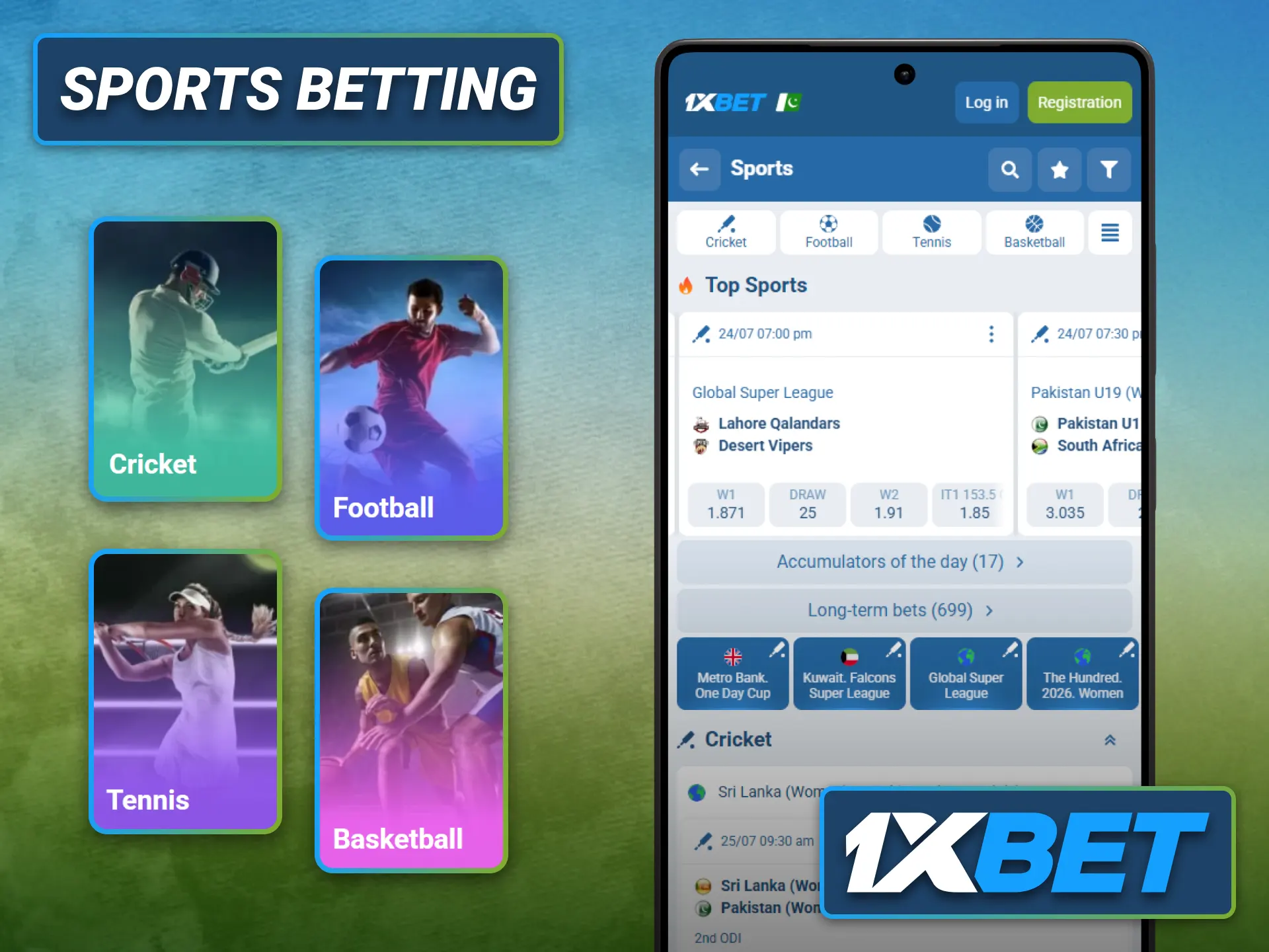 Place betting selections through the 1xbet PWA application on many sports.