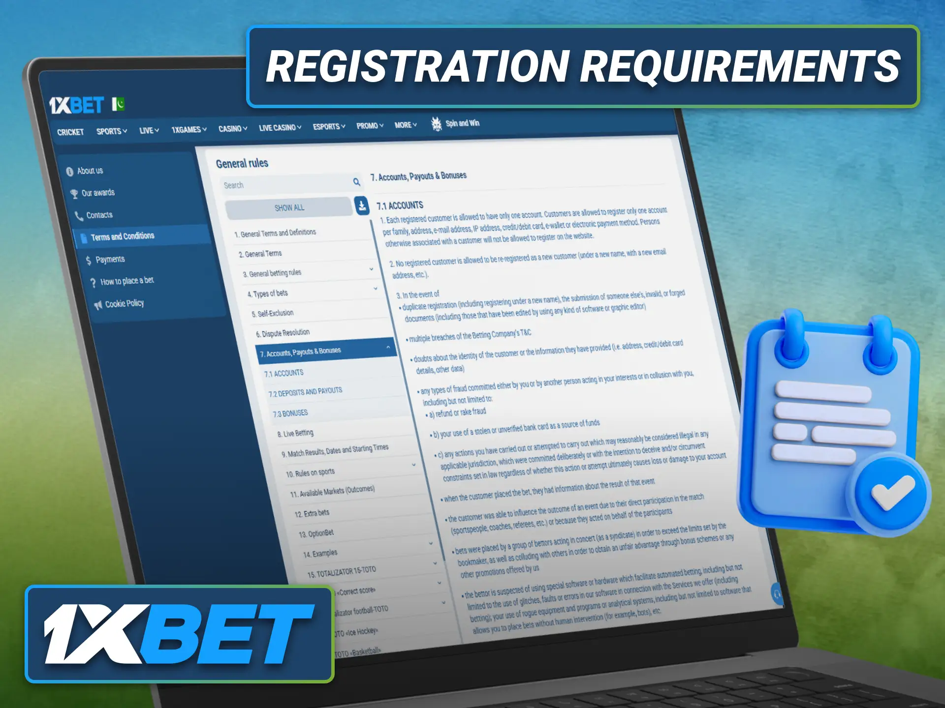 Review the 1xbet account registration requirements before signing up.