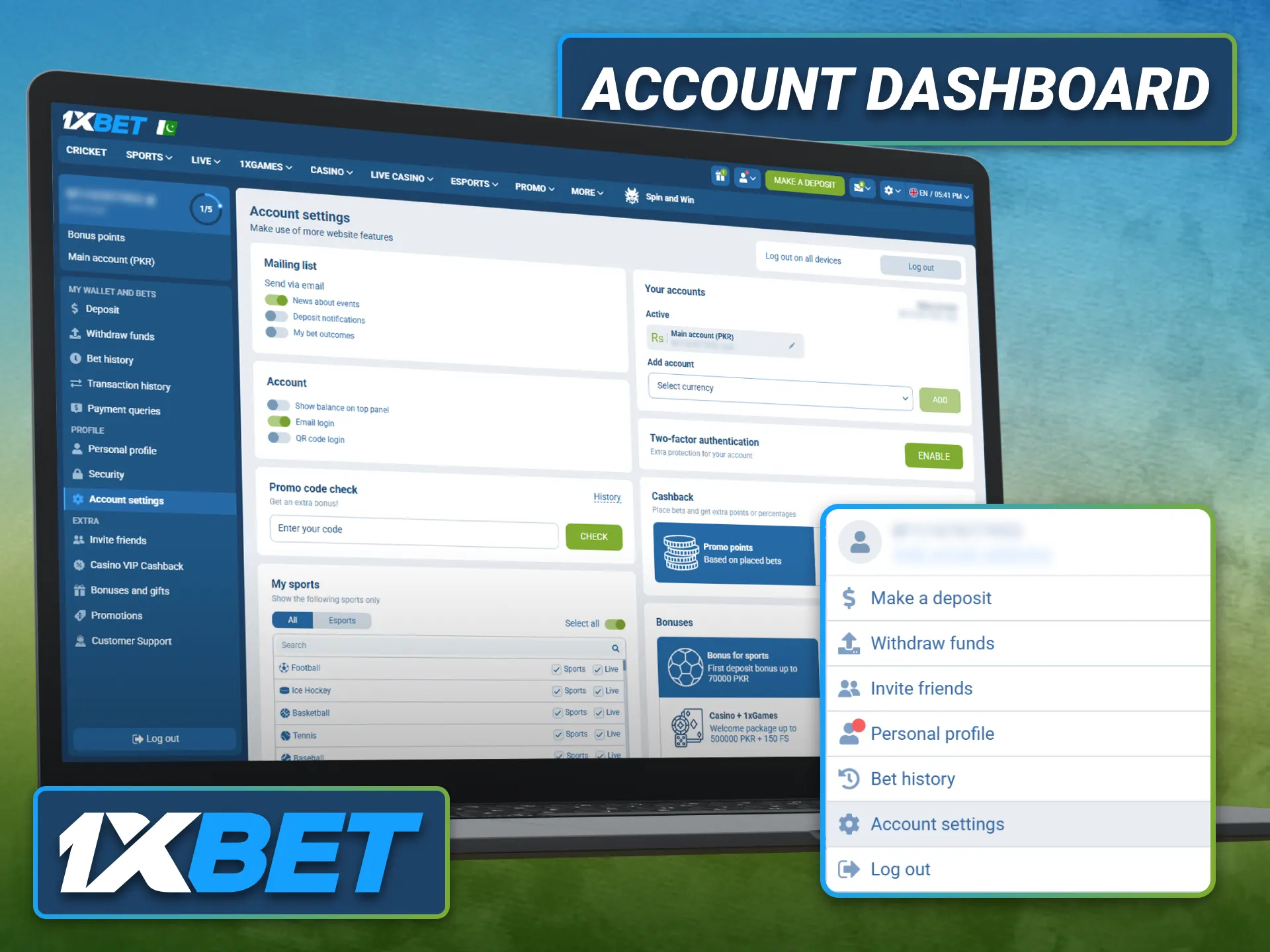 Manage your betting activity through the 1xbet personal account dashboard.