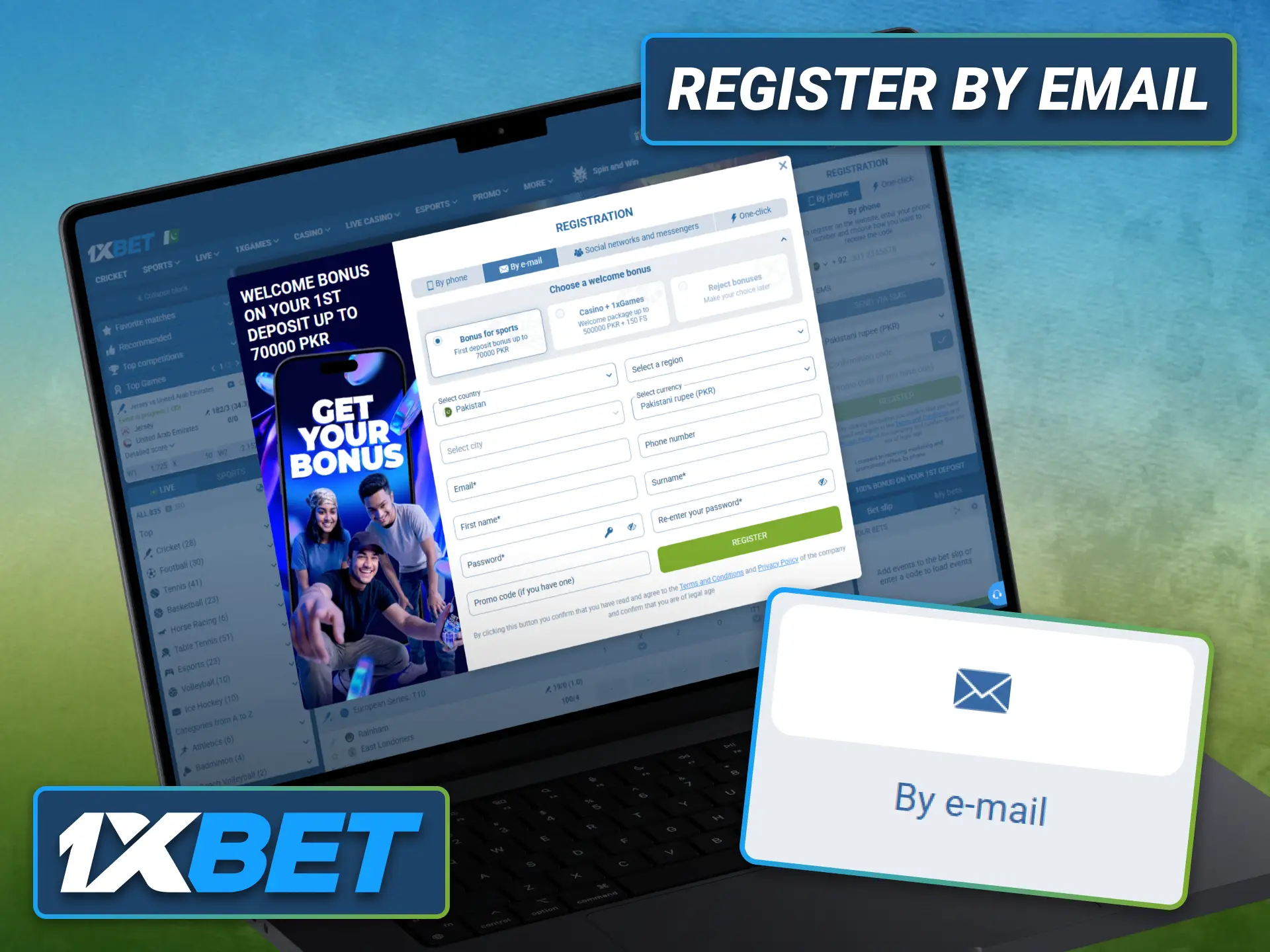 Create your 1xbet account using an email address for secure access.