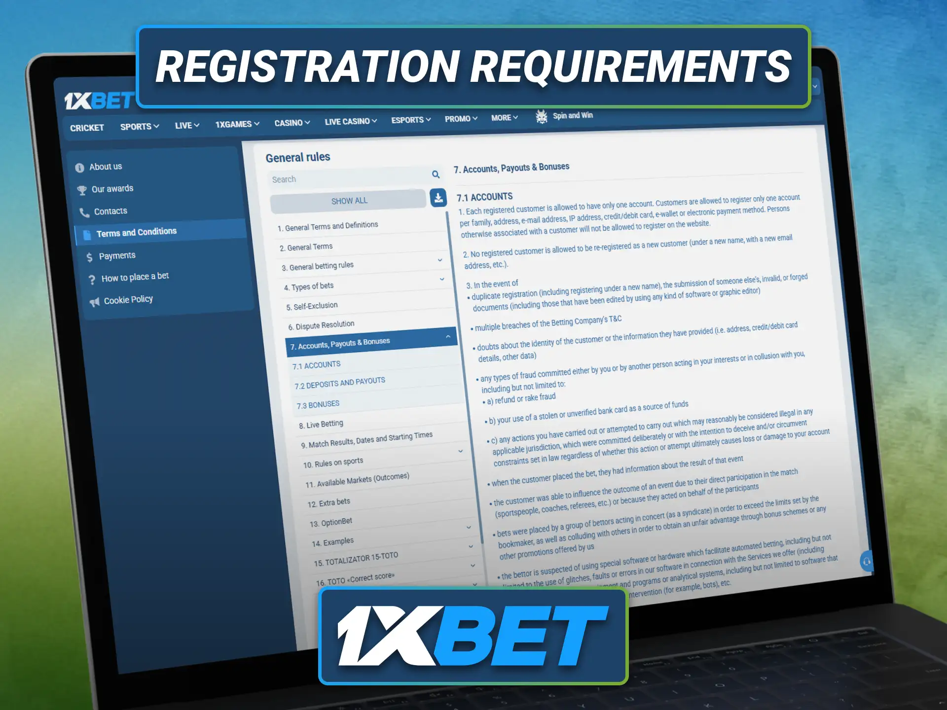 Review the 1xbet account registration requirements before creating your profile.