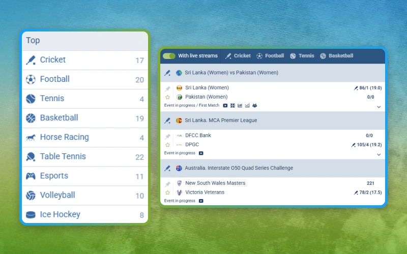 Manage multiple live betting selections with the 1xbet sportsbook.
