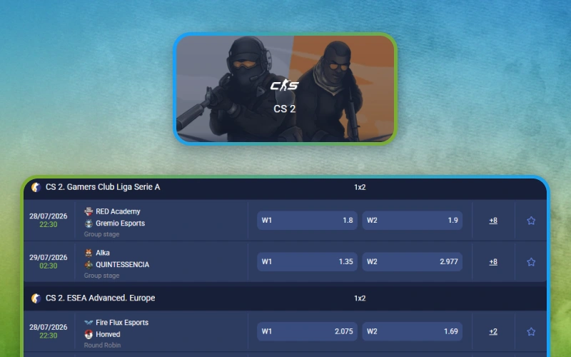 Place CS2 bets using the 1xbet sportsbook with live betting options.