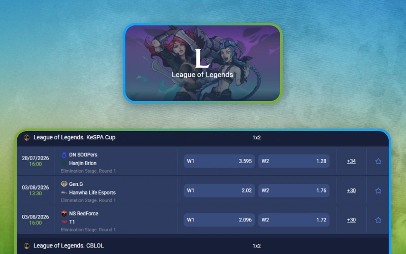 Place League of Legends bets with the 1xbet sportsbook confidently.