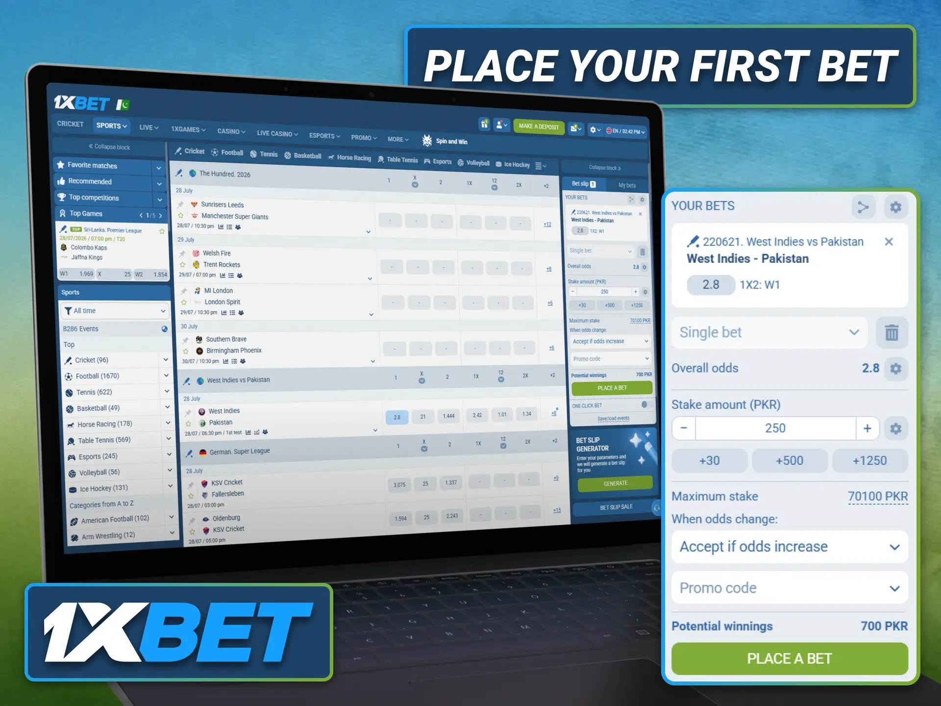 Place your first betting selection with 1xbet in Pakistan within a few minutes.